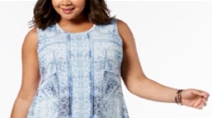 Vestido túnica feminino plus size estampado na altura do joelho estilo &amp; co, azul, tamanho 3X