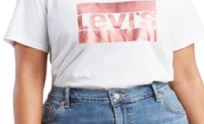 Blusa de gola redonda Levi's Plus Perfect Cotton feminina, branca, tamanho 1X