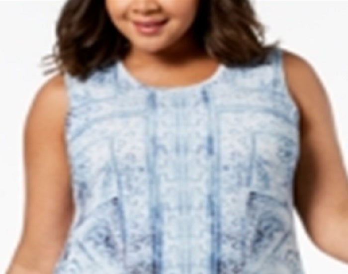 Vestido feminino plus size estampado estilo swing a line azul tamanho 0X