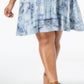 Vestido feminino plus size estampado estilo swing a line azul tamanho 0X