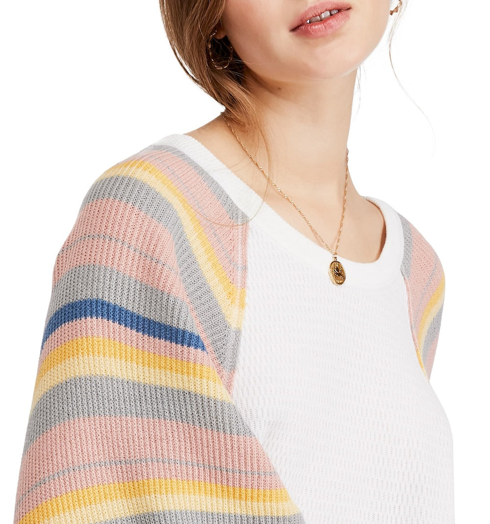 Blusa de malha Rainbow Dreams feminina Free People, branca, tamanho grande