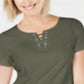 Vestido feminino Karen Scott de algodão com amarração e decote dividido, verde, tamanho pequeno