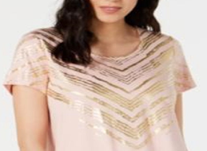 JM Collection Blusa Feminina Chevron Paint Estampada Rosa Tamanho Pequeno