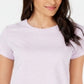 Camiseta feminina listrada Maison Jules com gola redonda, roxa, tamanho extragrande
