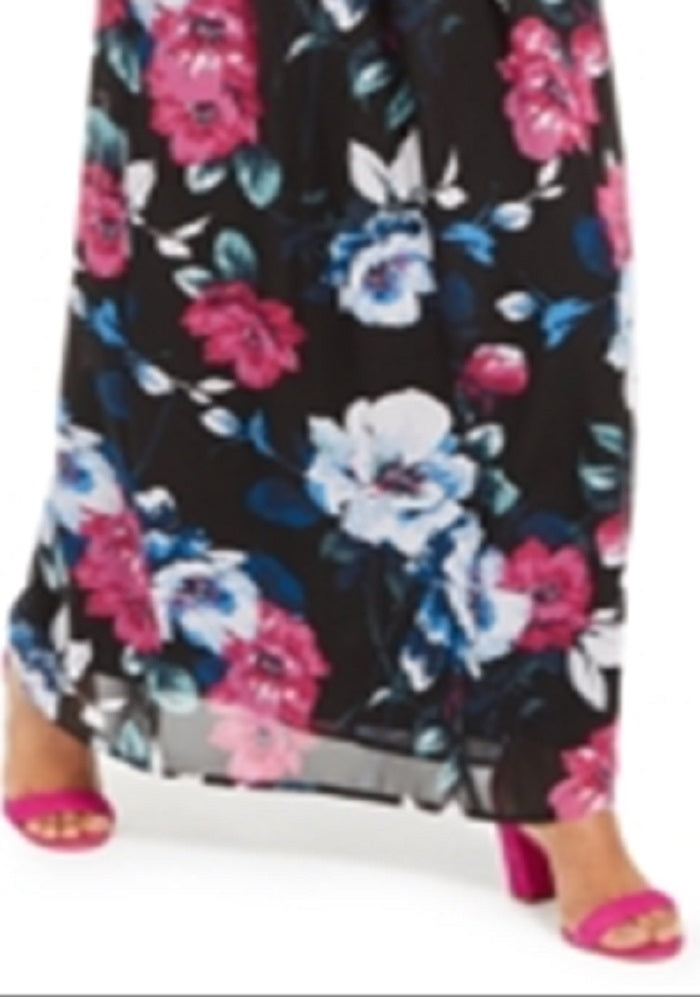 Vestido longo de chiffon com estampa floral e alças finas da INC International Concepts, tamanho 6, preto