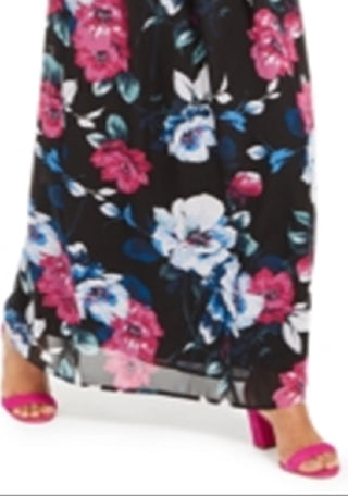Vestido longo de chiffon com estampa floral e alças finas da INC International Concepts, tamanho 6, preto