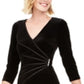 Vestido de noite feminino Connected Apparel, manga comprida, decote em V, comprimento até o joelho, preto, tamanho 10, pequeno