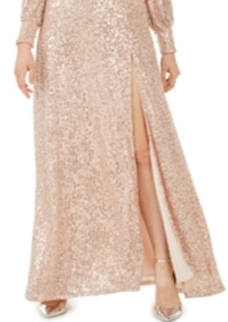 Vestido longo com fenda e lantejoulas esmeralda Sundae Junior, rosa, tamanho médio