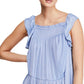 Blusa peplum com decote reto e manga curta feminina da Free People Want Your Love, azul, tamanho pequeno