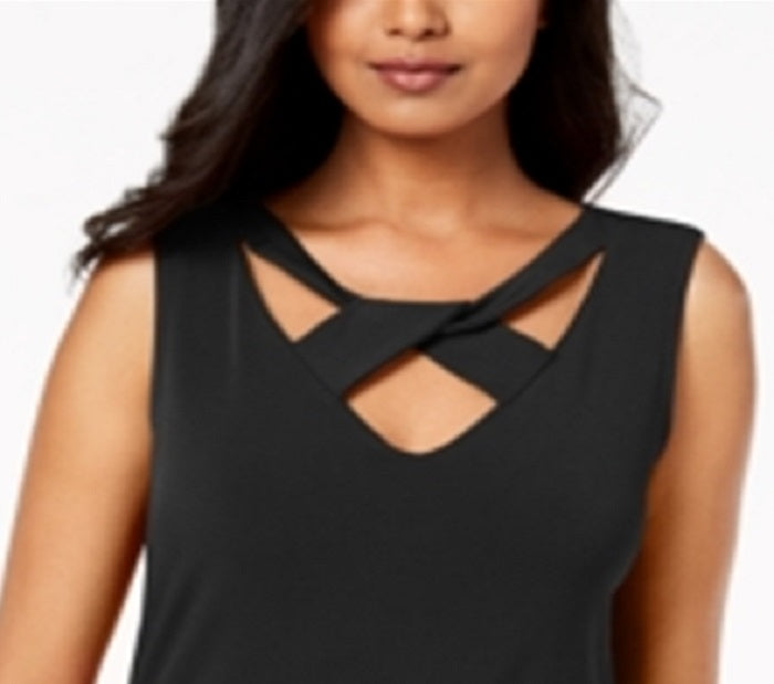Blusa feminina com decote torcido JM Collection, preta, tamanho GG