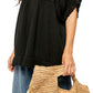 Blusa plissada com decote em v e manga bufante Free People para mulheres, preta, tamanho médio