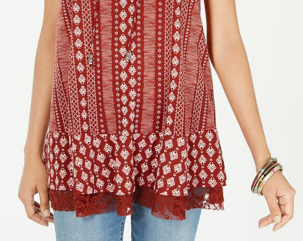 Túnica feminina com acabamento em renda estampada, tamanho pequeno, vermelha, estilo &amp; co