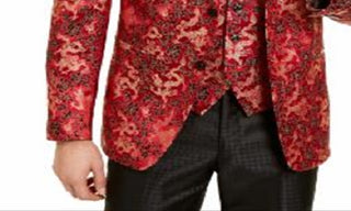 Blazer masculino Tallia curto Qipao Dragon Jacquard com lapela alta, vermelho, tamanho 40