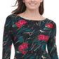 Vestido tubinho midi com decote canoa e manga comprida floral Tommy Hilfiger feminino, preto, tamanho 12