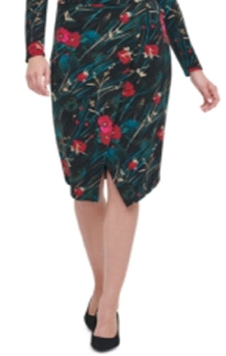 Vestido tubinho midi com decote canoa e manga comprida floral Tommy Hilfiger feminino, preto, tamanho 12