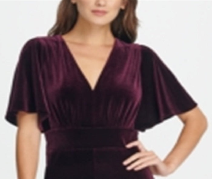 Macacão feminino DKNY com zíper e manga sino, decote em V, perna larga, roxo, tamanho 12