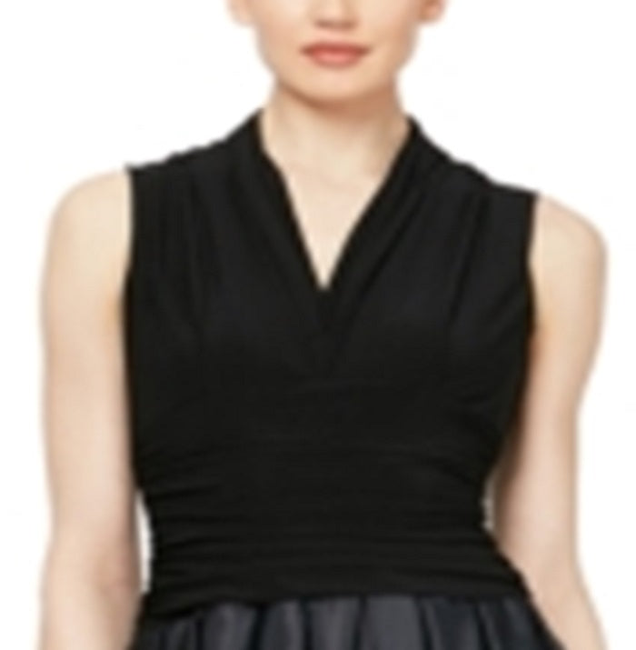 Vestido de coquetel feminino SL Fashions, sem mangas, com decote em V e abaixo do joelho, preto, tamanho 12