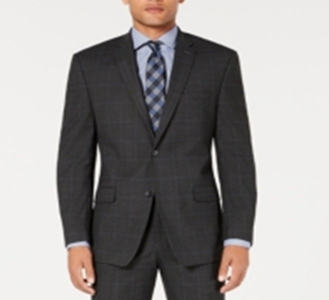 Terno masculino Marc New York Modern Fit Stretch Windowpane, cinza, tamanho 44