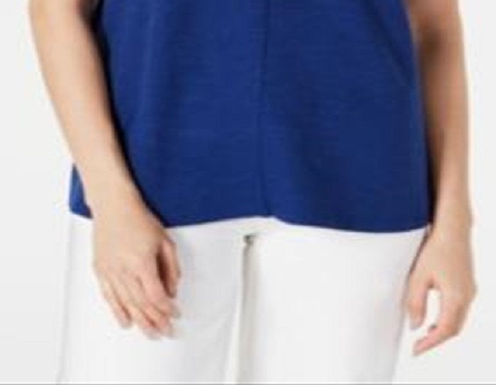 Blusa feminina de manga curta e decote redondo Style &amp; Co, azul, tamanho grande