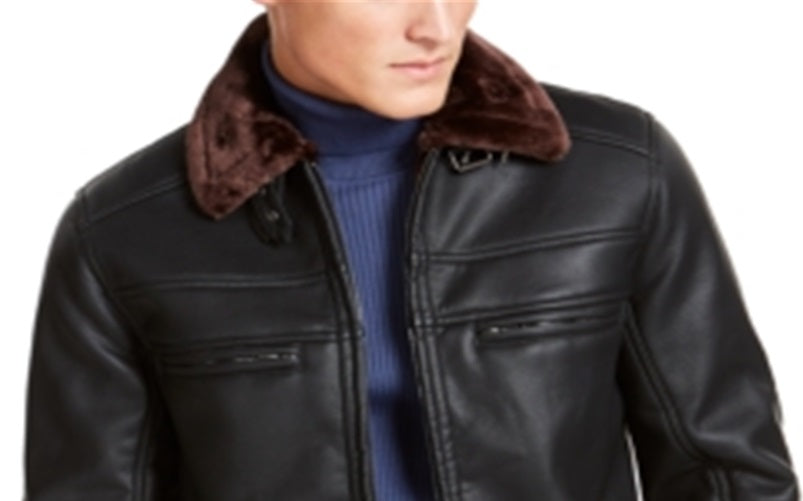 Jaqueta masculina de couro sintético com zíper e forro de pele sintética da INC International Concepts, preta, tamanho XX-G