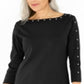 Vestido rodado com tachas de algodão feminino Karen Scott, preto, tamanho pequeno