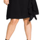 Vestido envelope feminino City Chic com babados em cetim sintético, preto, tamanho X-S