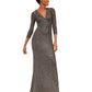 Vestido formal Calvin Klein feminino com manga 3/4 e comprimento total, preto, tamanho 10
