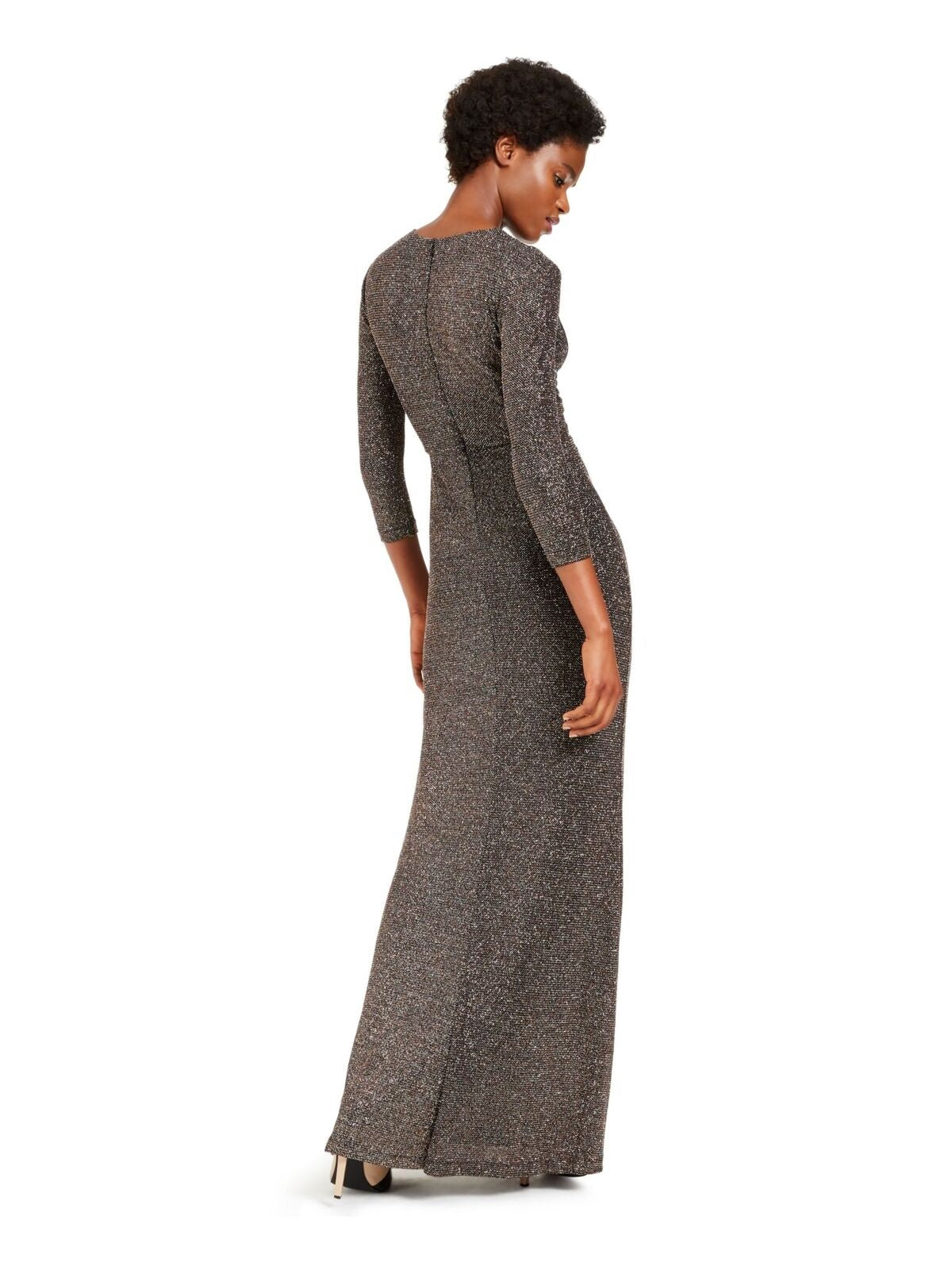Vestido formal Calvin Klein feminino com manga 3/4 e comprimento total, preto, tamanho 10