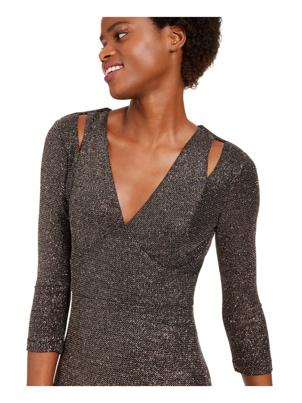 Vestido formal Calvin Klein feminino com manga 3/4 e comprimento total, preto, tamanho 10