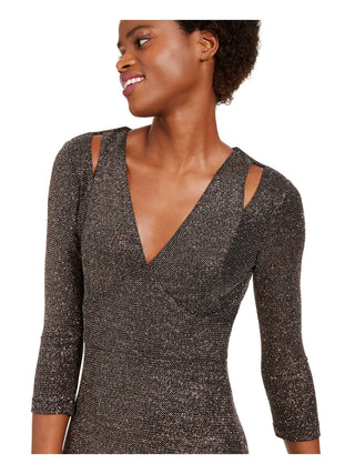 Vestido formal Calvin Klein feminino com manga 3/4 e comprimento total, preto, tamanho 10