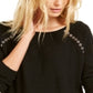 Blusa feminina de manga comprida com gola alta e estampa de joias da INC International Concepts, preta, tamanho X-S