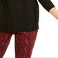 Blusa feminina de manga comprida com gola alta e estampa de joias da INC International Concepts, preta, tamanho X-S