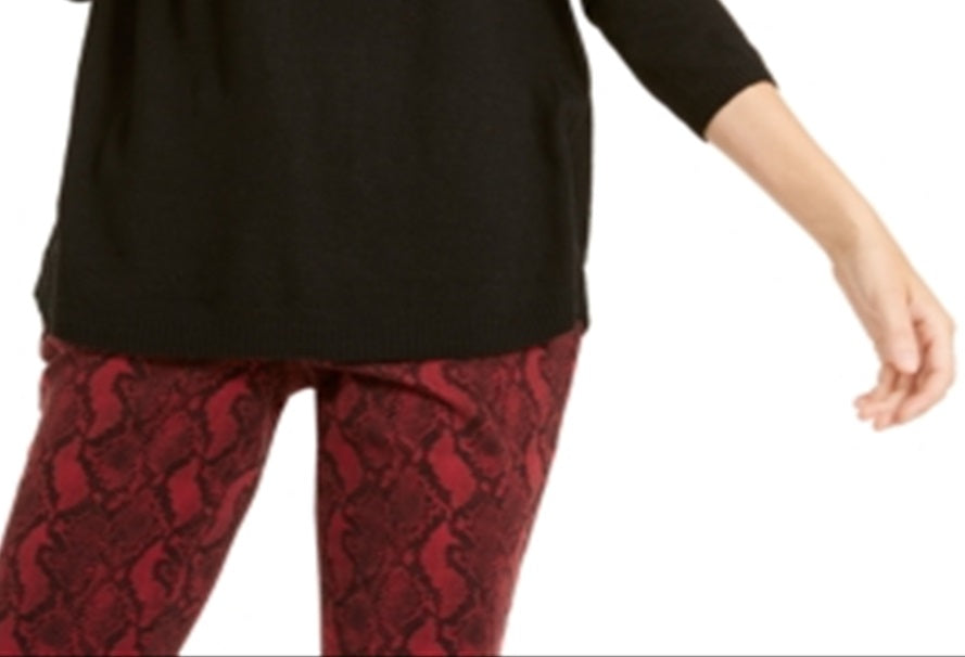 Blusa feminina de manga comprida com gola alta e estampa de joias da INC International Concepts, preta, tamanho X-S