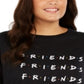 Camiseta feminina moderna Lux Trendy Plus Cotton Friends Graphic, preta, tamanho 3X