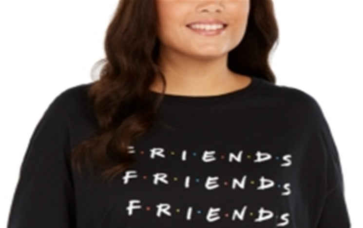 Camiseta feminina moderna Lux Trendy Plus Cotton Friends Graphic, preta, tamanho 3X