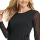 Vestido feminino DKNY com bainha assimétrica e manga transparente, preto, tamanho grande
