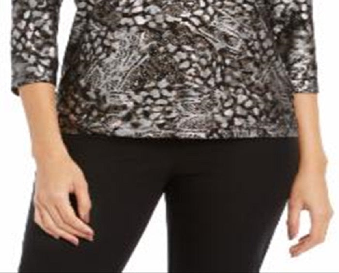 Top feminino com bolinhas em jacquard e gel da coleção JM, preto, tamanho XX-G