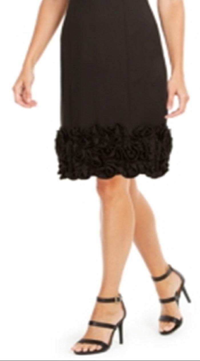 Vestido de festa curto Donna Ricco feminino, sem mangas, decote redondo, preto, tamanho 6