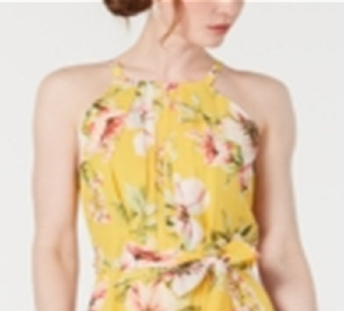 Vestido longo feminino Vince Camuto com babados florais, alto e baixo, amarelo, tamanho 14