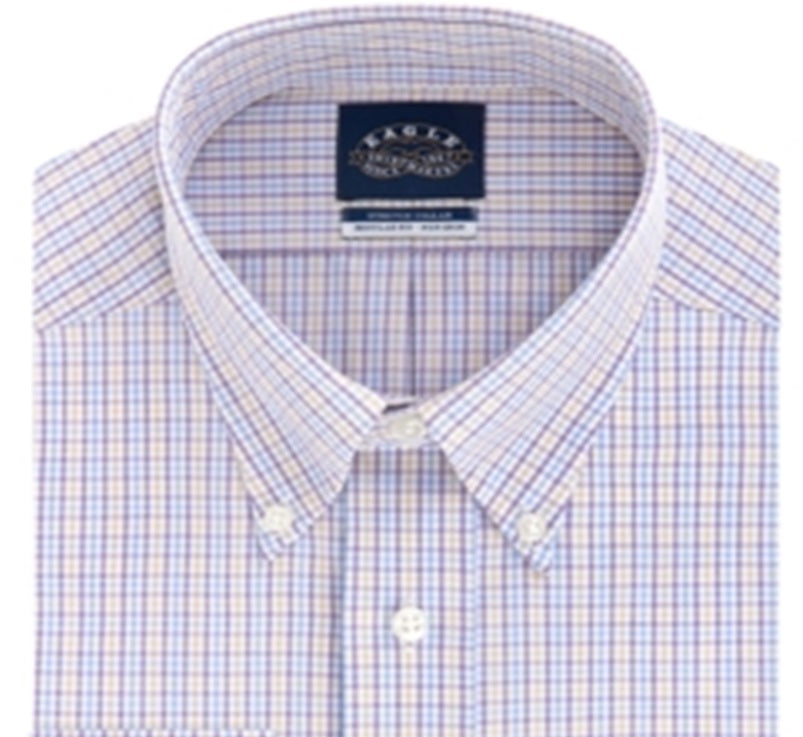 Camisa social masculina Eagle xadrez estampada com gola elástica roxa tamanho 18x34x35