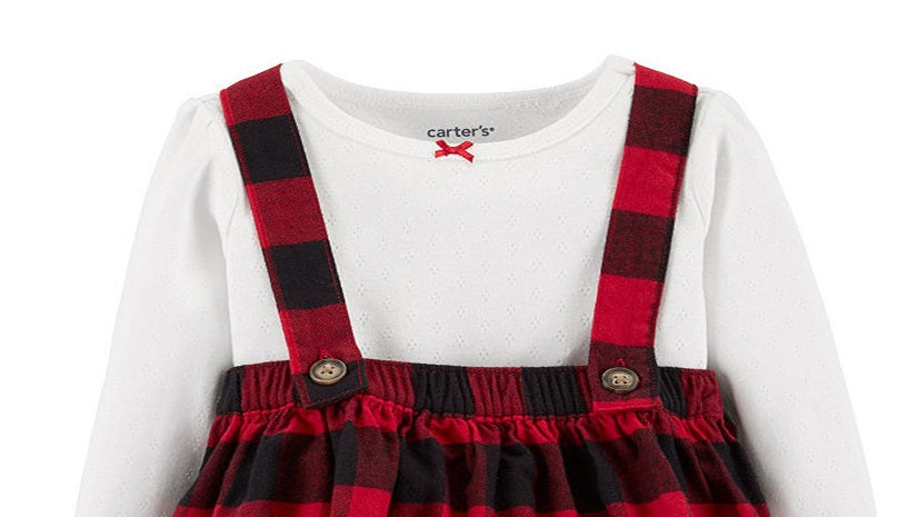 Body Infantil Carter's Menina Xadrez Body e Saia Xadrez Vermelha Tamanho 12MOS