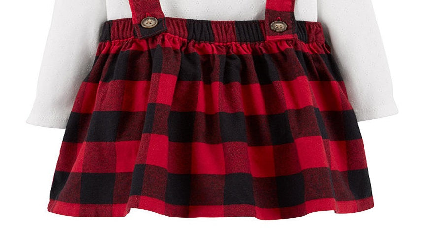 Body Infantil Carter's Menina Xadrez Body e Saia Xadrez Vermelha Tamanho 12MOS