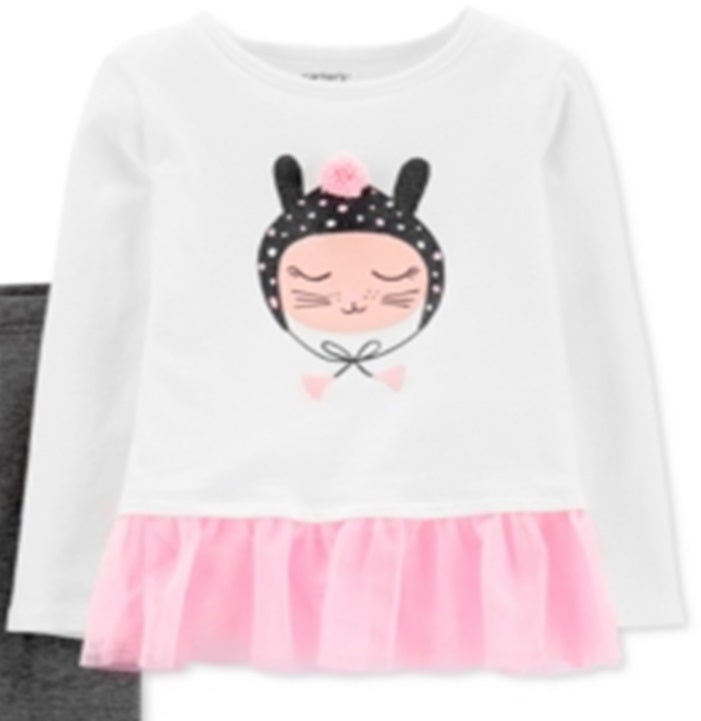 Conjunto de túnica e leggings Carter's Infant Girl's Cat Peplum e Pom Pom, branco, tamanho 12 MOS