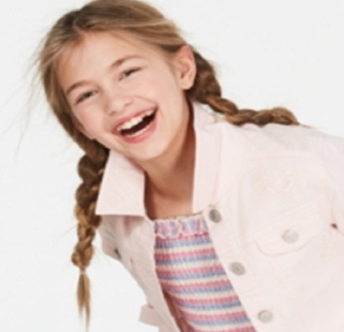 Jaqueta jeans Epic Threads Big Girl's Crochet Trim Rosa Tamanho Médio