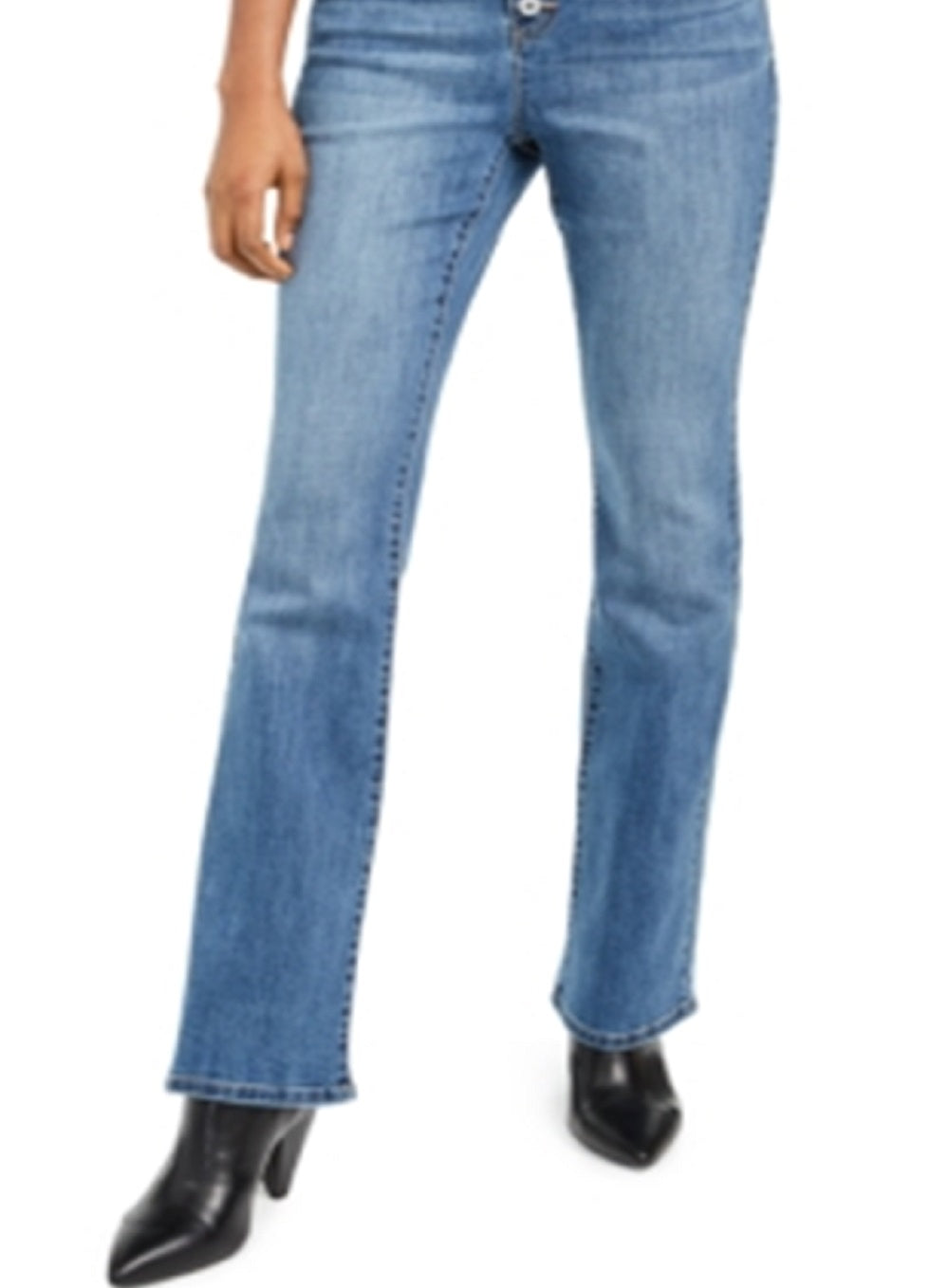 Calça jeans feminina de cintura alta com botões e corte bootcut da INC International Concepts, azul, tamanho 6