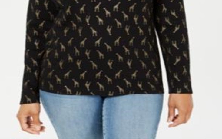 Karen Scott Top Henley com estampa de girafa para mulheres, preto, tamanho grande