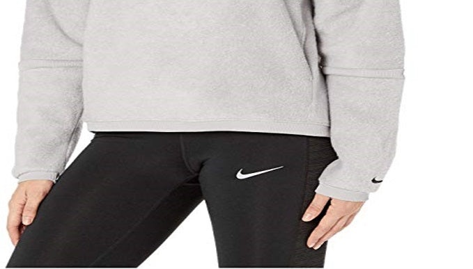 Camiseta de treino Nike Therma Fleece Cowlneck feminina, cinza, tamanho XS