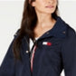 Jaqueta anorak dobrável feminina Tommy Hilfiger, azul, tamanho médio