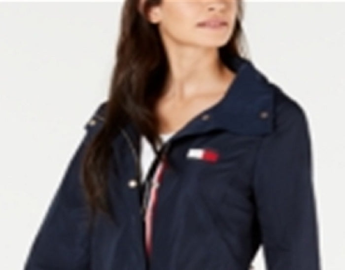 Jaqueta anorak dobrável feminina Tommy Hilfiger, azul, tamanho médio