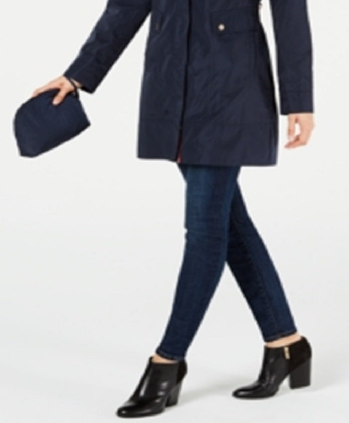 Jaqueta anorak dobrável feminina Tommy Hilfiger, azul, tamanho médio